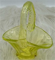 Fenton Miniature Yellow Vaseline Glass Basket