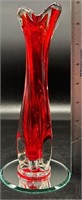 MCM Red Swirl Art Glass Vase Uv Reactive Under