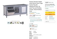 W4047  PawHut Rabbit Hutch Waterproof Roof Gray