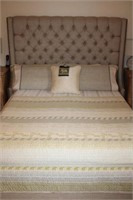 Queen Size Bed with Tufted  Headboard & Bedding