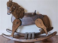 Wood Folk Art Rocking Horse w/ Yarn Mane & Tail