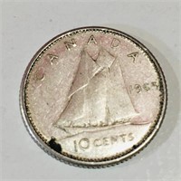 Silver 1965 Canada 10 Cent Coin