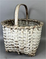 White washed oak splint handle gathering basket