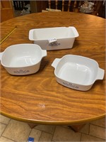 3 Corning ware dishes- one chipped