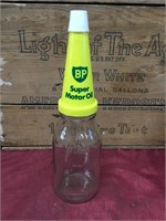 BP Plastic Pourer & Cap on Litre Oil Bottle