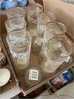 Box of 7 tall glasses and 12 shorter winter theme