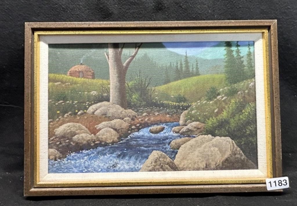 FRAMED OIL PAINTING " SUMMER CAMP" SIGNED RAY YZZ