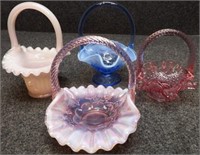(4) Small Fenton Glass Baskets