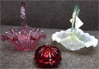 (2) Fenton Glass Baskets & Trinket Box