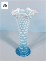 Fenton Ice Blue Diamond Lattice Opalescent Vase
