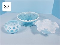 Lot of (3) Ice Blue Opalescent Glass