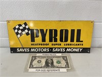 Painted tin Pyroil motor oil rack advertising