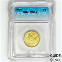1904 $5 Gold Half Eagle ICG MS65