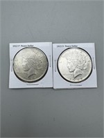 (Times 2) 1922-P, 1922-D Silver Peace Dollars