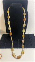 Long wrap green and brown beaded necklace