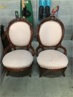 Old Decorative Wood Upholstered Chairs Set 2