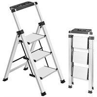 XinSunho 3 Step Ladder, Retractable Handgrip Foldi