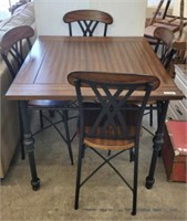 METAL BASE HIGH TOP TABLE, 4 CHAIRS