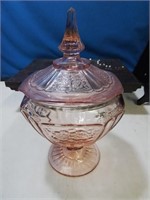 Pink depression candy dish with lid