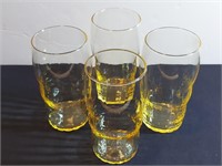 4pc Topaz Yellow Lancaster Glass Paneled 12 Oz