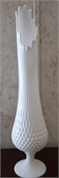 Vntg Milk Glass Swung Hobnail Pedestal Vase