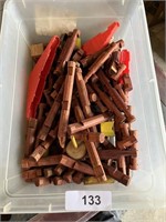 Lincoln Logs in Small Plastic Tote