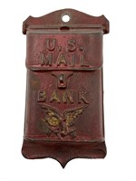 Vintage Cast Iron Red US Mail Wall Hanging Bank