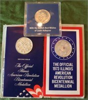 2 Illinois Bicenntennial Medallions & a Ike Dollar