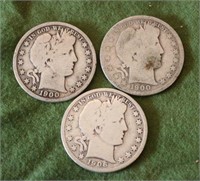 3 Silver Barber Half Dollars