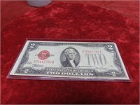 1928 F Red seal $2 Currency Banknote.