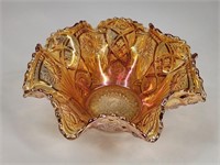 RUFFLED EDGE CARNIVAL GLASS BOWL