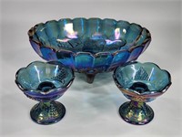 VINTAGE CARNIVAL GLASS BOWL & CANDLE HOLDERS