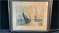 Two vintage framed ship etchings