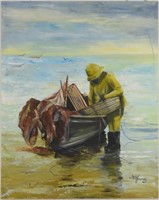NEW ENGLAND FISHERMAN PAINTING SIGNED