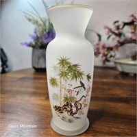 Vintage White Satin Frosted Small Glass Vase