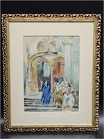Signed Watercolor in Gilt Gold Frame
