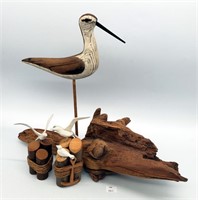 Driftwood Shorebird Figurine & Seagulls