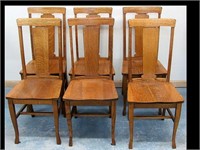 SIX SOLID SEAT QUARTER SAWN OAK DINING CHAIRS A