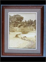 PHOTOGRAPH OF COWBOY DRINKING AT CREEK - 16" X 19"