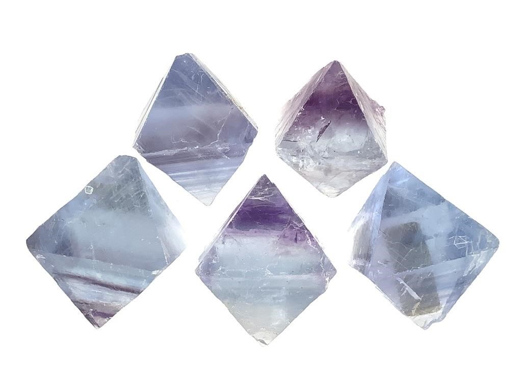 5 Light Purple & Blue Crystal Fluorite Octahedral