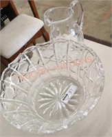 Large clear glass bowl and pitcher lot