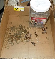 LOT OF BRASS BOLTS, NUTS, WASHERS