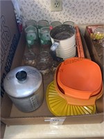 Tupperware, sifter, coffee container and glasses
