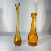 Amber Swung Vase and Indiana Glass Vase