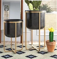 $200-2-Pc Fidler Round Modern Planter Set