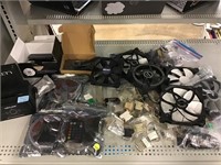 Assorted electronics accessories, parts.