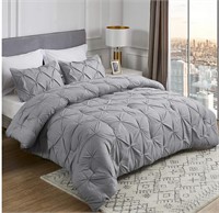 Bedsure Queen Comforter Set Grey Pintuck