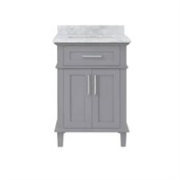 Bath Vanity in Gray with White Carrara Marble Top
