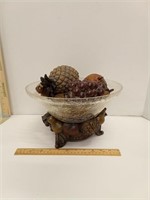 Crazes Glass Bowl on Stand w/ Faux Fruit Cedar