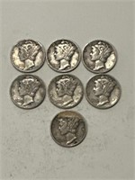 Mercury Dimes: 1934,1936,1937,1939,1940,1941,1943
